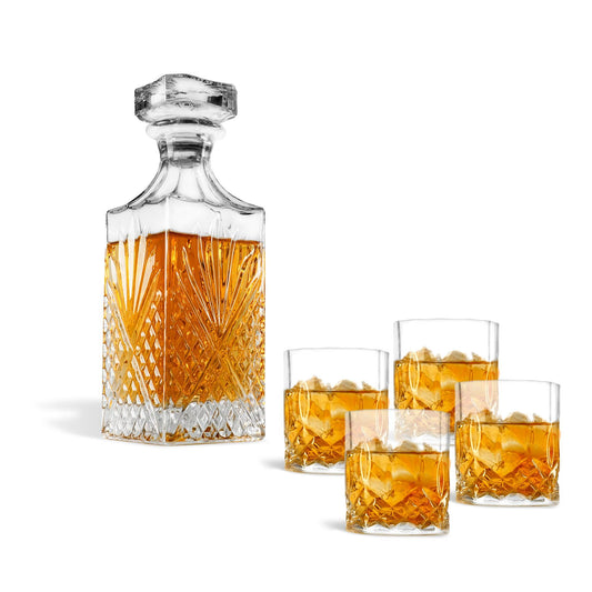 Vasos de Vidrio para Whisky (4 Pz) con Decantador de Cristal (860 ml) - Redlemon
